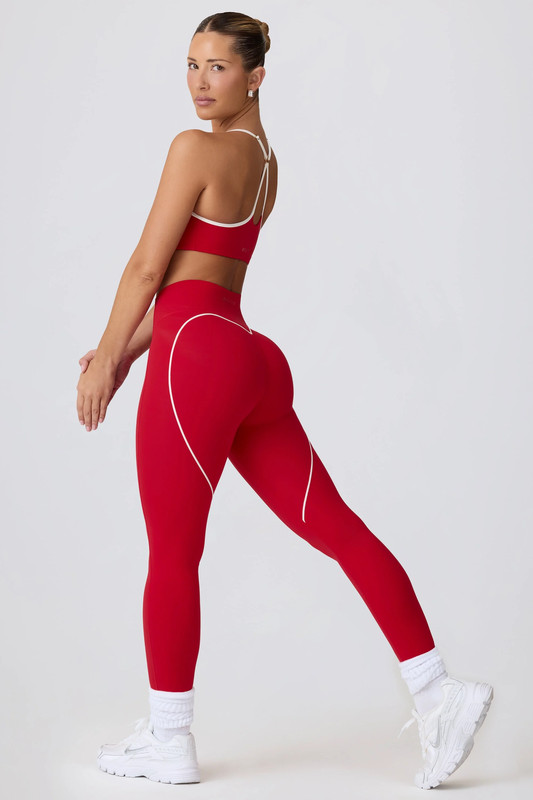 Soft Active Mid-Rise Leggings in Hot Red - Size:L - Fit:Petite